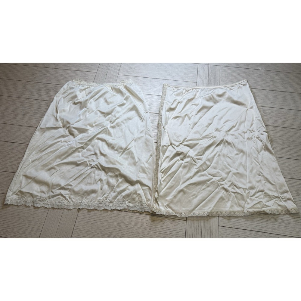 2 SEARS Vintage White Nylon Slips. Both W/ Lace. Sz S, Fits 24-25" Half Slip